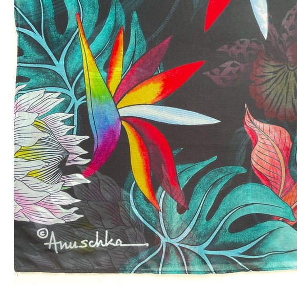 Anuschka Long Colourful Chiffon Scarf with Floral Print, 72” x 24” - Picture 4 of 7